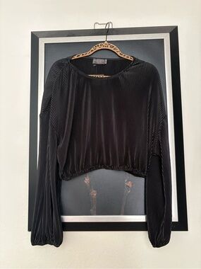 Dress Forum Black Pleated Long-Sleeve Crop Top